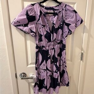 Anthropologie Lilac and Black Abstract Printed Mini Dress